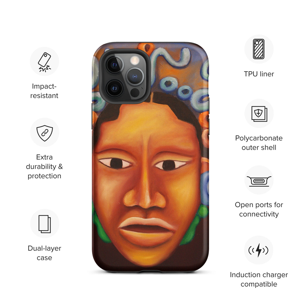 Tough Case for iPhone featuring Mayan Face artwork and protective design