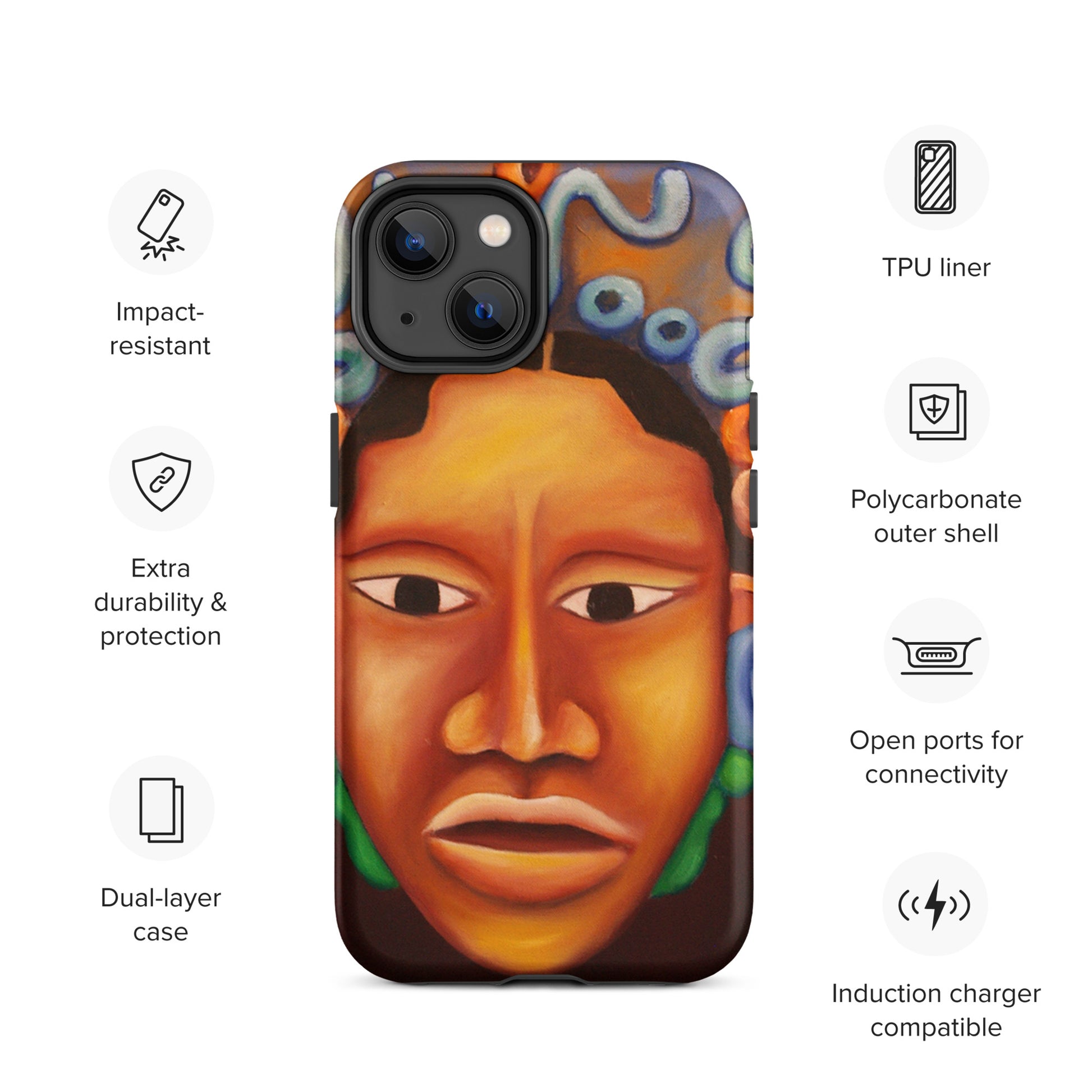 Tough Case for iPhone featuring Mayan Face artwork and protective design