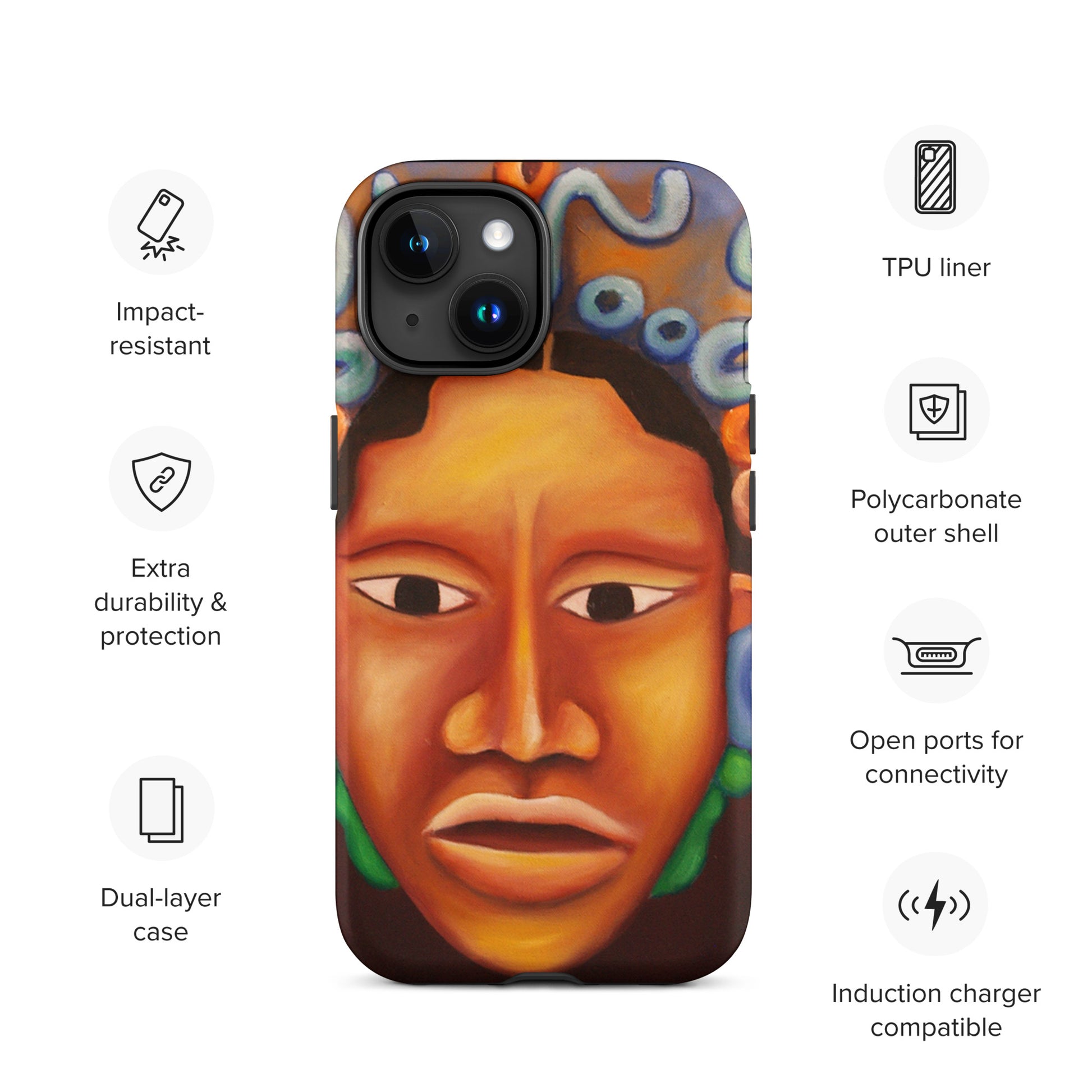 Tough Case for iPhone featuring Mayan Face artwork and protective design